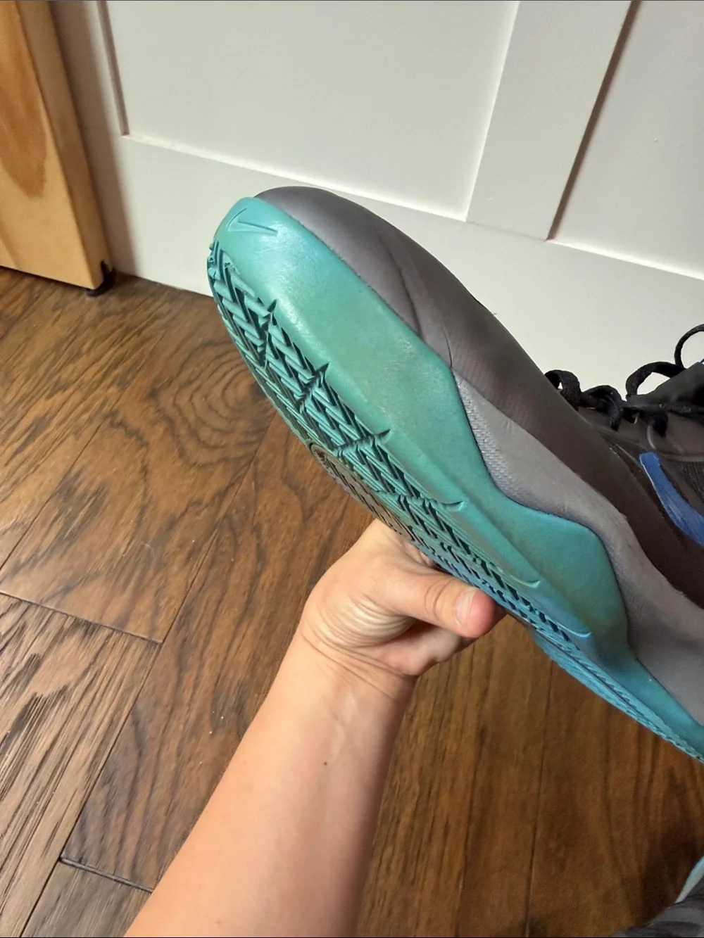 Nike Gray & Teal Blue High-Top Basketball Shoes with Blue Swoosh